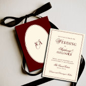 Retro Deep Burgundy Ivory Oval Old Money Wedding  招待状
