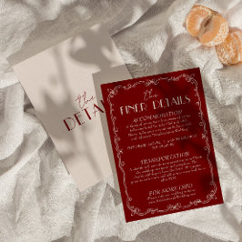 Retro Deep Red Ivory Old Money Wedding Details  エンクロージャーカード