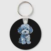 Retro Denim Dog Patch, Funny Shabby Blue Jean Pupp キーホルダー (正面)