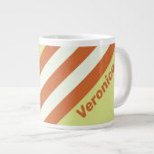 Retro Desert Cactus Stripes with Name ジャンボコーヒーマグカップ (正面右)