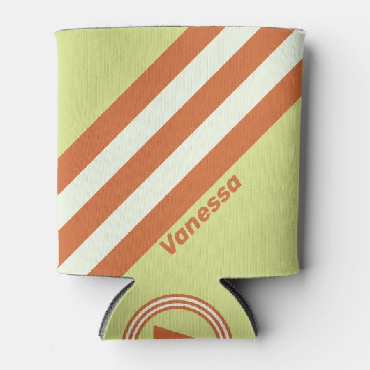 Retro Desert Cactus Stripes with Name 缶クーラー (正面)