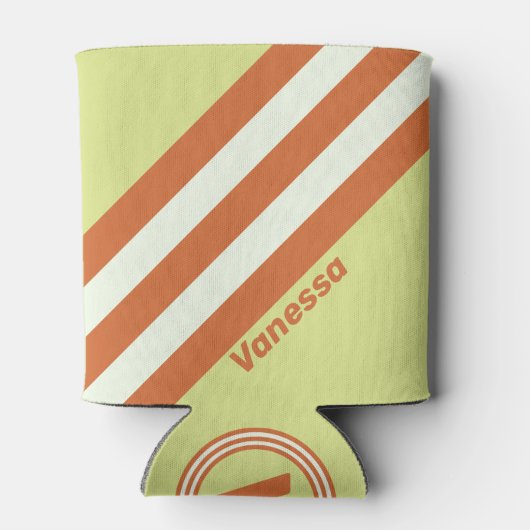 Retro Desert Cactus Stripes with Name 缶クーラー (裏面)