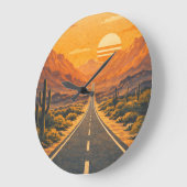 Retro Desert Highway Sunset Landscape Clock ラージ壁時計 (傾斜)