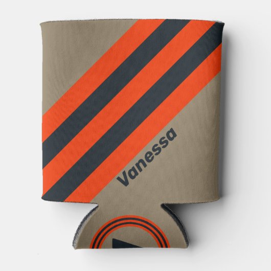 Retro Desert Meadow Stripes with Name 缶クーラー (正面)