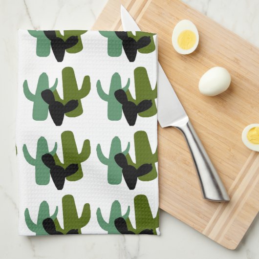 Retro Desert Saguaro Cactus Kitchen Towel キッチンタオル (四つ折り)