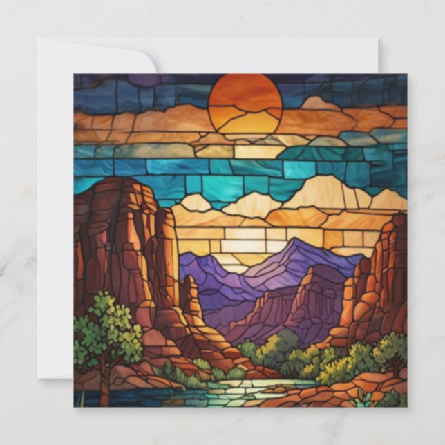 Retro desert scene Sedona mountains stainglass art (正面)