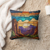 Retro desert scene Sedona mountains stainglass art クッション (ブランケット)
