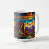 Retro desert scene Sedona mountains stainglass art コーヒーマグカップ (正面右)