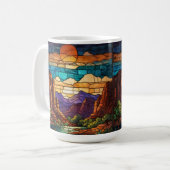 Retro desert scene Sedona mountains stainglass art コーヒーマグカップ (正面左)