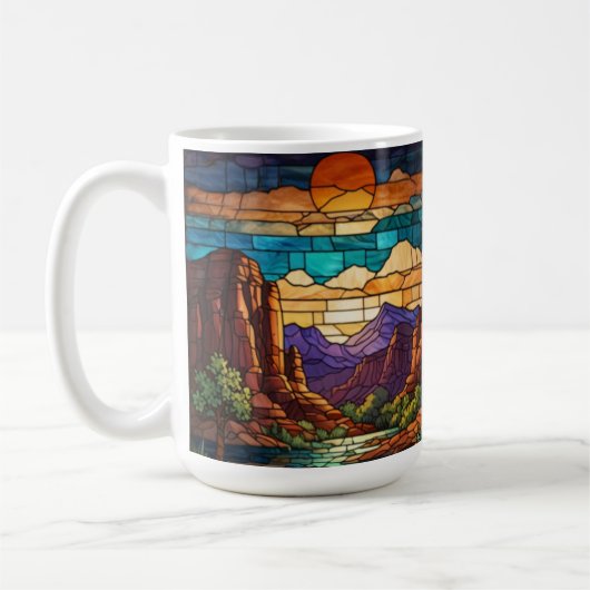 Retro desert scene Sedona mountains stainglass art コーヒーマグカップ (左)