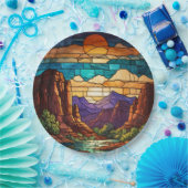 Retro desert scene Sedona mountains stainglass art ペーパープレート (パーティー)