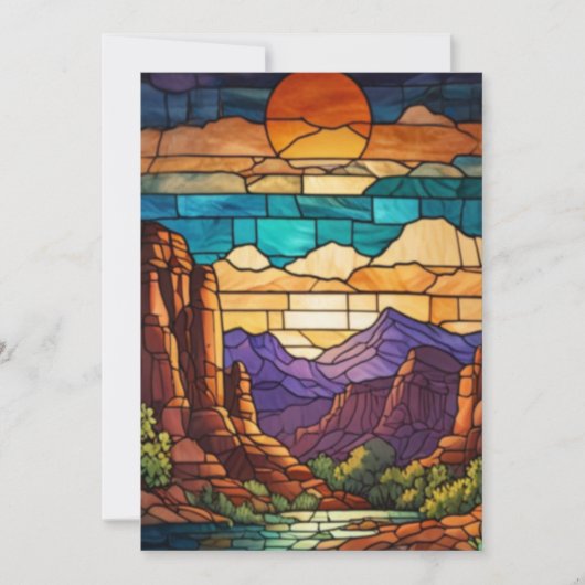Retro desert scene Sedona mountains stainglass art 招待状 (正面)