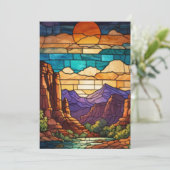 Retro desert scene Sedona mountains stainglass art 招待状 (スタンド正面)
