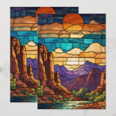 Retro desert scene Sedona mountains stainglass art 招待状 (正面/裏面)