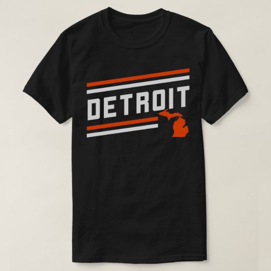 Retro Detroit City Stripes Orange Michigan Map Out Tシャツ (デザイン正面)