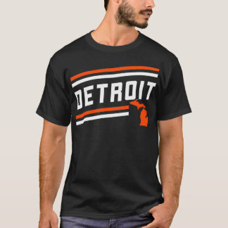 Retro Detroit City Stripes Orange Michigan Map Out Tシャツ