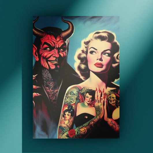Retro Devilish Tattooed Pin-up ポストカード