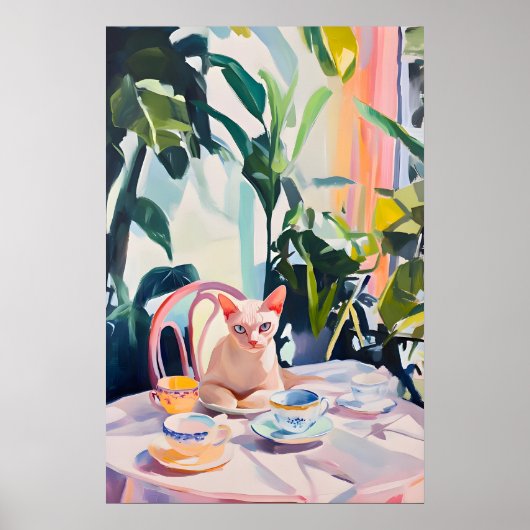 Retro Devon Rex Poster, Devon Rex Oil Painting ポスター (正面)