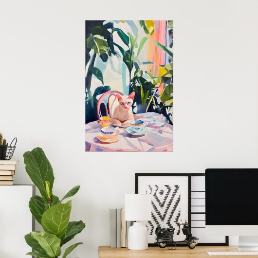 Retro Devon Rex Poster, Devon Rex Oil Painting ポスター (ホームオフィス)