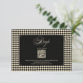 Retro Diamond Pattern Black Gold Wedding QR 出欠カード (スタンド正面)