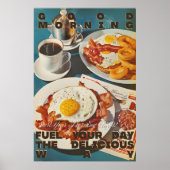 Retro Diner Breakfast Art Print Bacon, Eggs ポスター (正面)