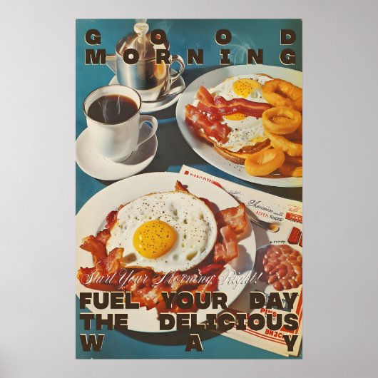 Retro Diner Breakfast Art Print Bacon, Eggs ポスター (正面)