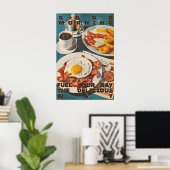 Retro Diner Breakfast Art Print Bacon, Eggs ポスター (ホームオフィス)