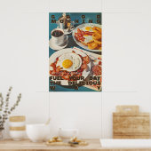 Retro Diner Breakfast Art Print Bacon, Eggs ポスター (キッチン)