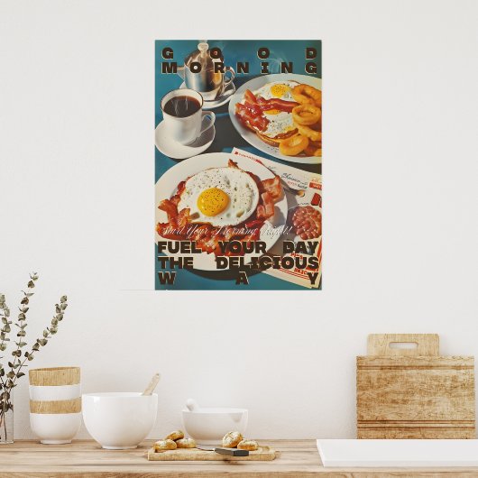 Retro Diner Breakfast Art Print Bacon, Eggs ポスター (キッチン)