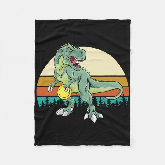 Retro Dino Dinosaur Golfer Gift T Rex Disc Golf  フリースブランケット (正面)