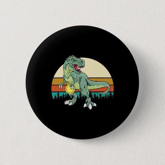 Retro Dino Dinosaur Golfer Gift T Rex Disc Golf  缶バッジ (正面)