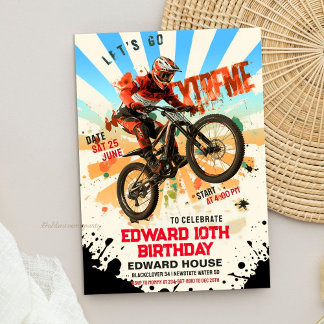 Retro Dirt Bike Birthday Party- Vintage Let's Ride 招待状