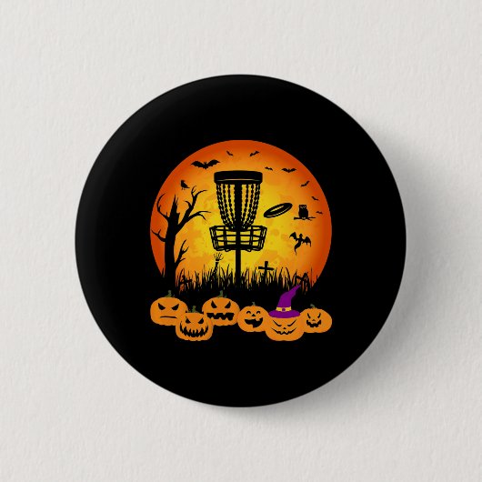 Retro Disc Golf Halloween Graveyard Scary Disc Gol 缶バッジ (正面)