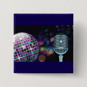 Retro Disco Ball and Vintage Microphone 缶バッジ (正面)