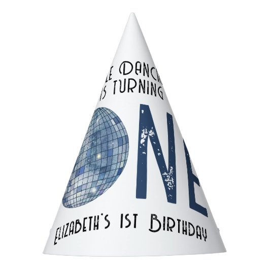 Retro Disco Ball First Birthday  パーティーハット (正面)