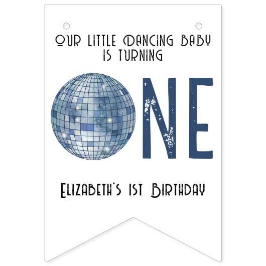 Retro Disco Ball First Birthday Party バンティングフラッグ (第1の旗)