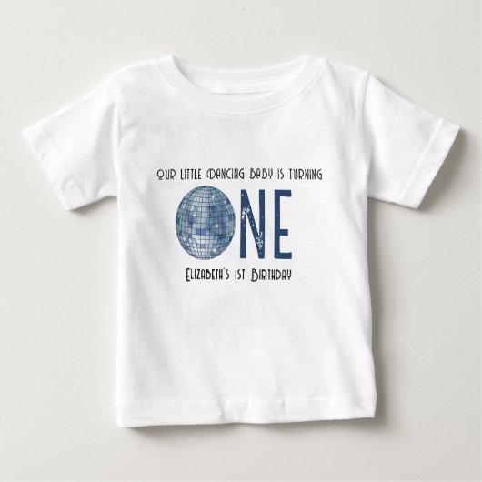 Retro Disco Ball First Birthday Party ベビーTシャツ (正面)