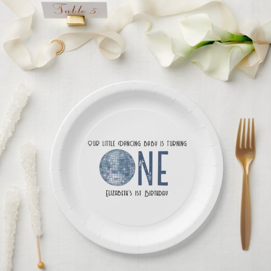 Retro Disco Ball First Birthday Party ペーパープレート (ウェディング)