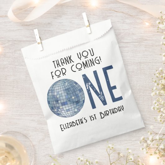 Retro Disco Ball First Birthday Party THANK YOU フェイバーバッグ (クリップ留めされた状態)