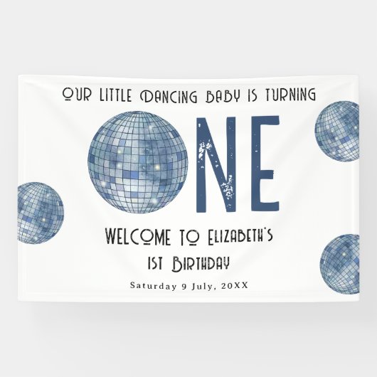 Retro Disco Ball First Year 1st Birthday Party 横断幕 (横)