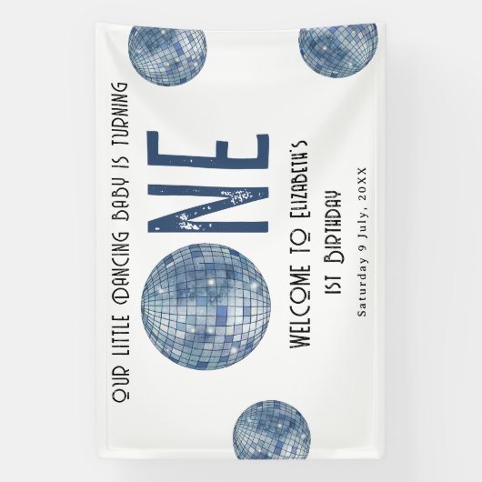 Retro Disco Ball First Year 1st Birthday Party 横断幕 (縦)
