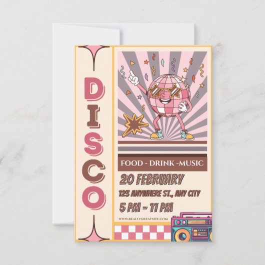 Retro Disco Ball Groovy 70s 80s Party Invitation 招待状 (正面)