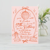 Retro Disco Ball Kids Birthday Party 招待状 (スタンド正面)