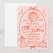 Retro Disco Ball Kids Birthday Party 招待状 (正面/裏面)