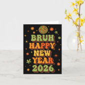 Retro Disco Ball Nye Shirt, Bruh Happy New Year 20 カード (黄色い花)