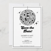 Retro Disco Ball Save The Date Black White 招待状 (正面)