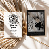 Retro Disco Ball Save The Date Black White 招待状
