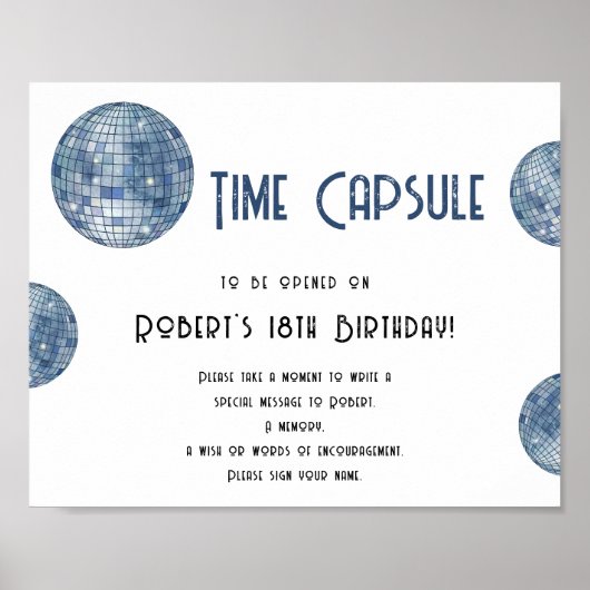 Retro disco Ball Time Capsule 1st birthday  ポスター (正面)