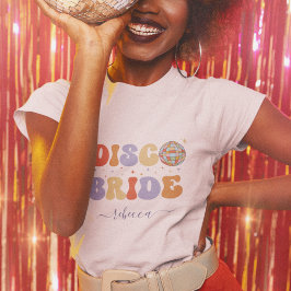 Retro Disco Bride & Name 70s Bachelorette Party Tシャツ