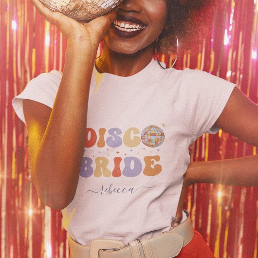 Retro Disco Bride & Name 70s Bachelorette Party Tシャツ